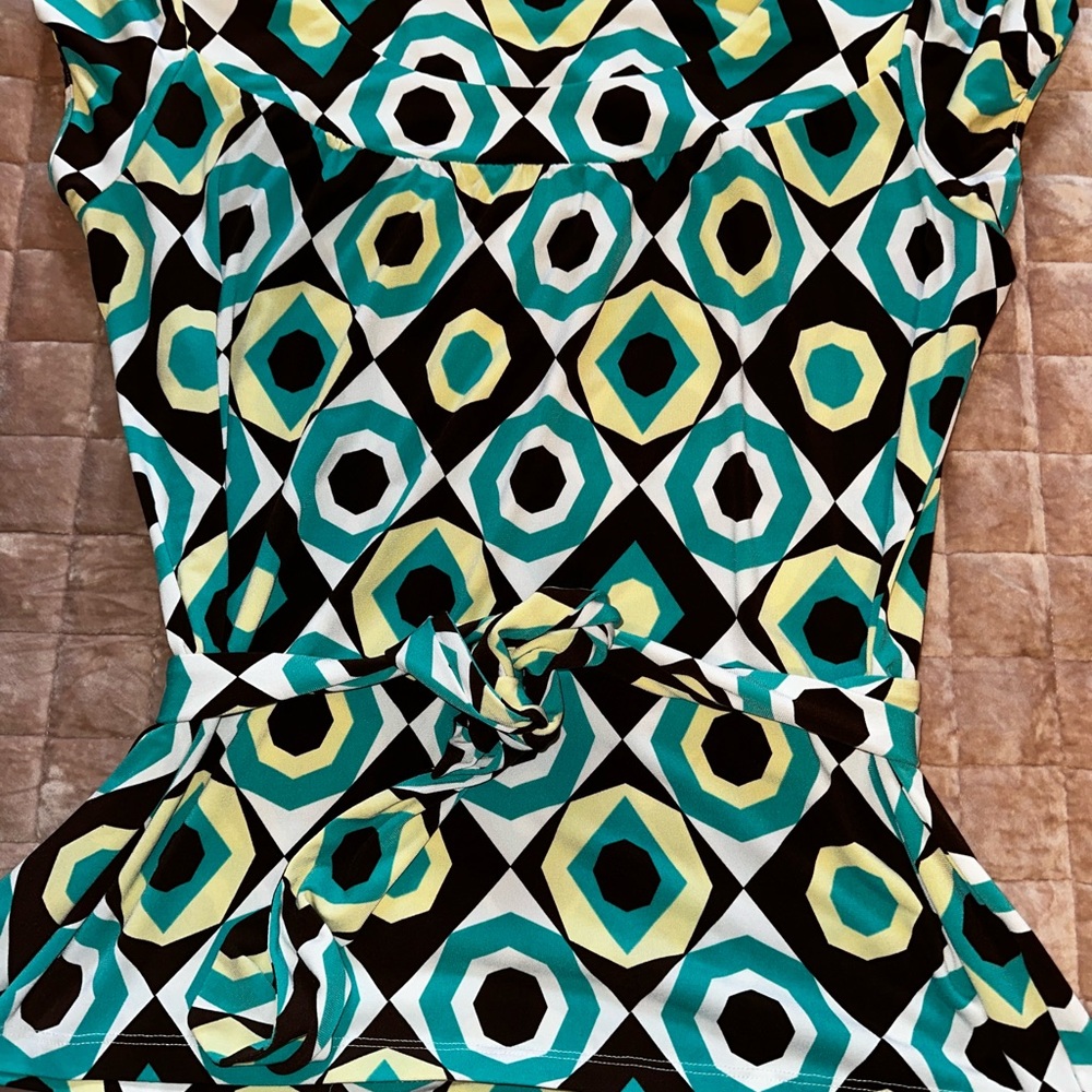 Harold's Brown and Green Geometric Blouse